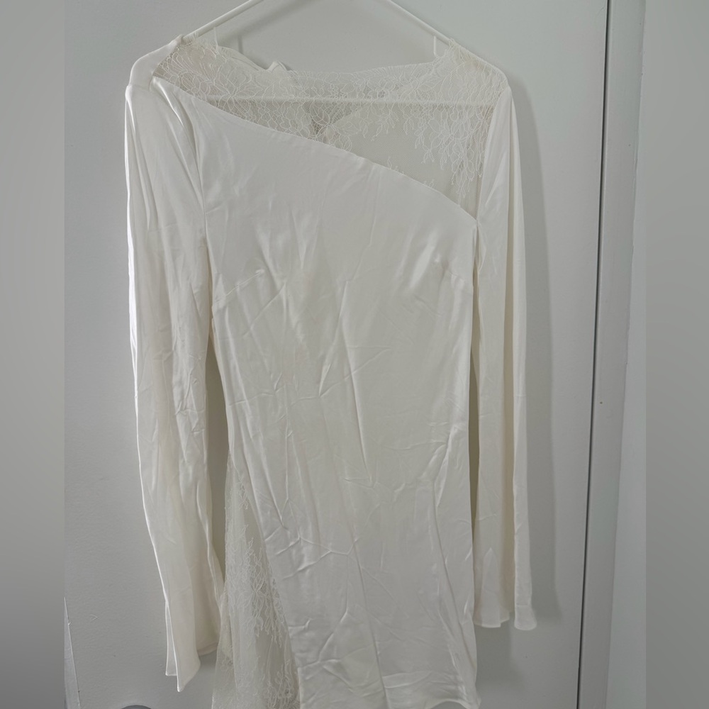 Shona Joy Ivory Lace-Trim Asymmetric Mini Dress